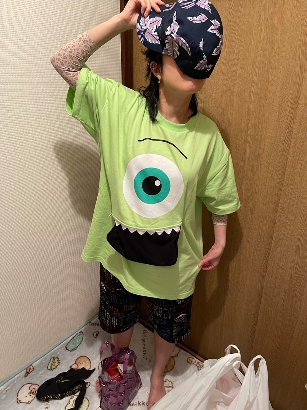 「これが私をアゲる服、あたらしいやーつ、事務の人の休日、ごがつっ、ラッキーカラーはミントグリーン、ラッキーカラーは桜色、28日っ、たつ金曜ロードショー、プレミャームフライデー、プレミアムフライデー」｜「Disneyのアイテム（Tシャツ/カットソー、グリーン系）」を使った、🐸🐸たつきてぃー🧸さん（レディース・162cm）の春コーディネートの1枚目の写真