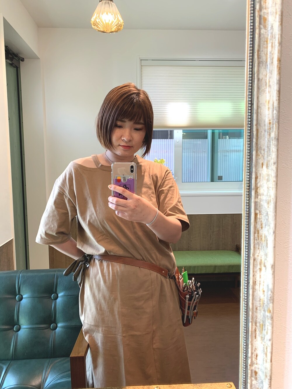 「夏コーデ、シンプル、メルロー、オトナカジュアル、ママコーデ、プチプラコーデ、プチプラ」｜「MERLOTのアイテム（トップス、ブラウン系）」を使った、ponyoさん（レディース・160cm）の夏コーディネートの1枚目の写真