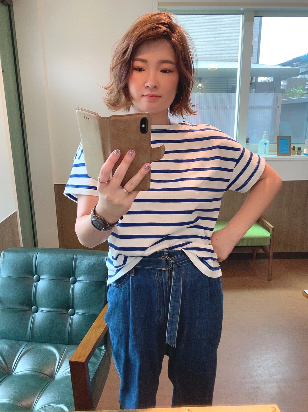 「カジュアルコーデ、大人コーデ、オトナカジュアル、ママファッション、無印良品、UNIQLO、プチプラ、ママコーデ、ラクチンコーデ、デニム」｜「無印良品のアイテム（トップス、ブルー系）」を使った、ponyoさん（レディース・160cm）の夏コーディネートの1枚目の写真