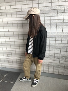 anriさんの「キッズ VANS ヴァンズ OLD SKOOL(19-22) オールドスクール V36 CK BLACK」を使ったコーディネート