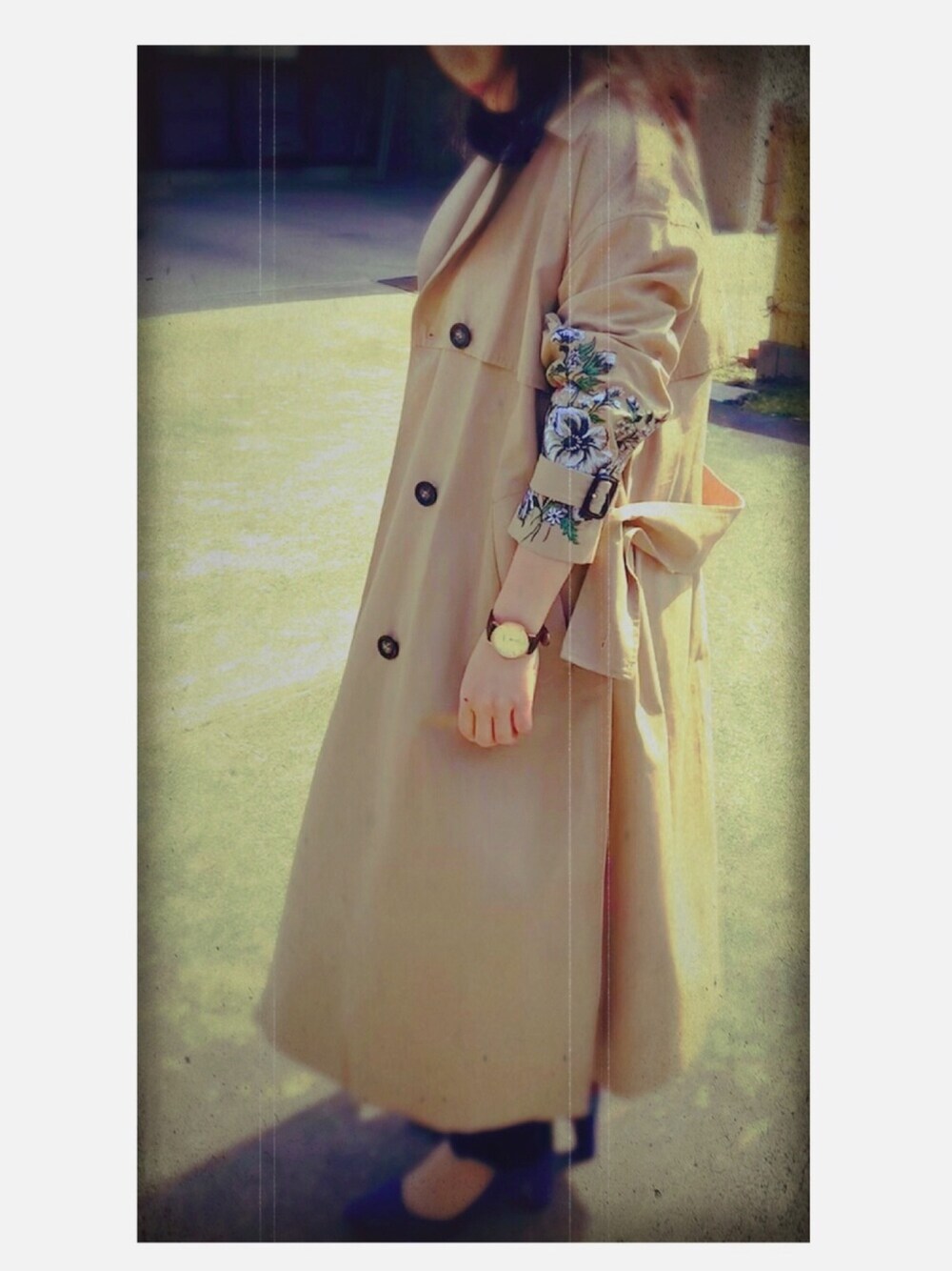 「CLANE、ロングトレンチコート、刺繍、春コーデ、146センチコーデ」｜「CLANEの【CLANE】EMBROIDERY TRENCH COAT 14101-0031（トレンチコート、ベージュ系）」を使った、★ayasa★さん（レディース・146cm）の春コーディネートの1枚目の写真