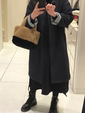 「無印良品（ムジルシリョウヒン）のアイテム（ノーカラージャケット）」を使った、ｱﾝｼﾞｰさん（レディース・160cm）の冬コーディネート