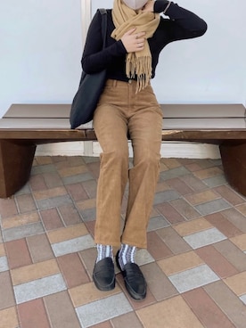 「SEVENDAYS=SUNDAY（セブンデイズサンデイ）のアイテム（スラックス）」を使った、𝙃𝙖𝙢.さん（レディース・161cm）の冬コーディネート