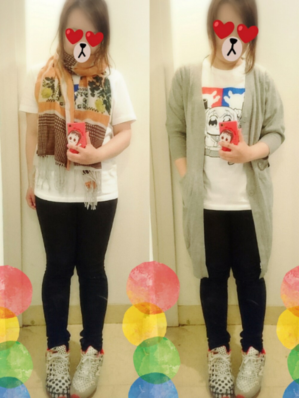 ホワイト系のスニーカー、グレー系のカーディガン/ボレロ、ホワイト系のTシャツ/カットソーを着用したレディースの春コーディネートの1枚目の写真