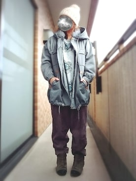 「mercibeaucoup,（メルシーボークー）のアイテム（モッズコート）」を使った、ぴよりあさん（レディース・155cm）の冬コーディネート