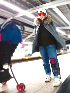 「mercibeaucoup,（メルシーボークー）のアイテム（モッズコート）」を使った、ぴよりあさん（レディース・155cm）の冬コーディネート