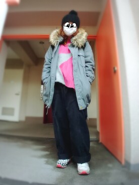 「mercibeaucoup,（メルシーボークー）のアイテム（モッズコート）」を使った、ぴよりあさん（レディース・155cm）の冬コーディネート