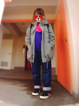 「mercibeaucoup,（メルシーボークー）のアイテム（モッズコート）」を使った、ぴよりあさん（レディース・155cm）の春コーディネート