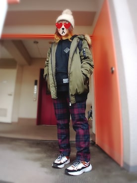 「Ne-net（ネネット）のアイテム（スウェット）」を使った、ぴよりあさん（レディース・155cm）の冬コーディネート