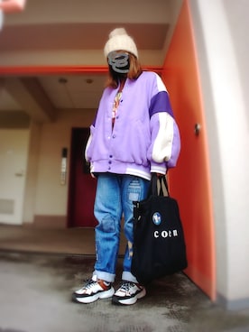 「H&M（エイチ・アンド・エム）のアイテム（スタジャン）」を使った、ぴよりあさん（レディース・155cm）の冬コーディネート