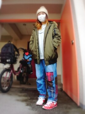 「AS KNOW AS olaca（アズノゥアズ オオラカ）のアイテム」を使った、ぴよりあさん（レディース・155cm）の冬コーディネート