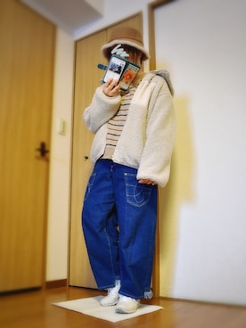 「WEGO（ウィゴー）のWEGO/リバーシブルファーボアバケットハット（ハット）」を使った、ぴよりあさん（レディース・155cm）の春コーディネート