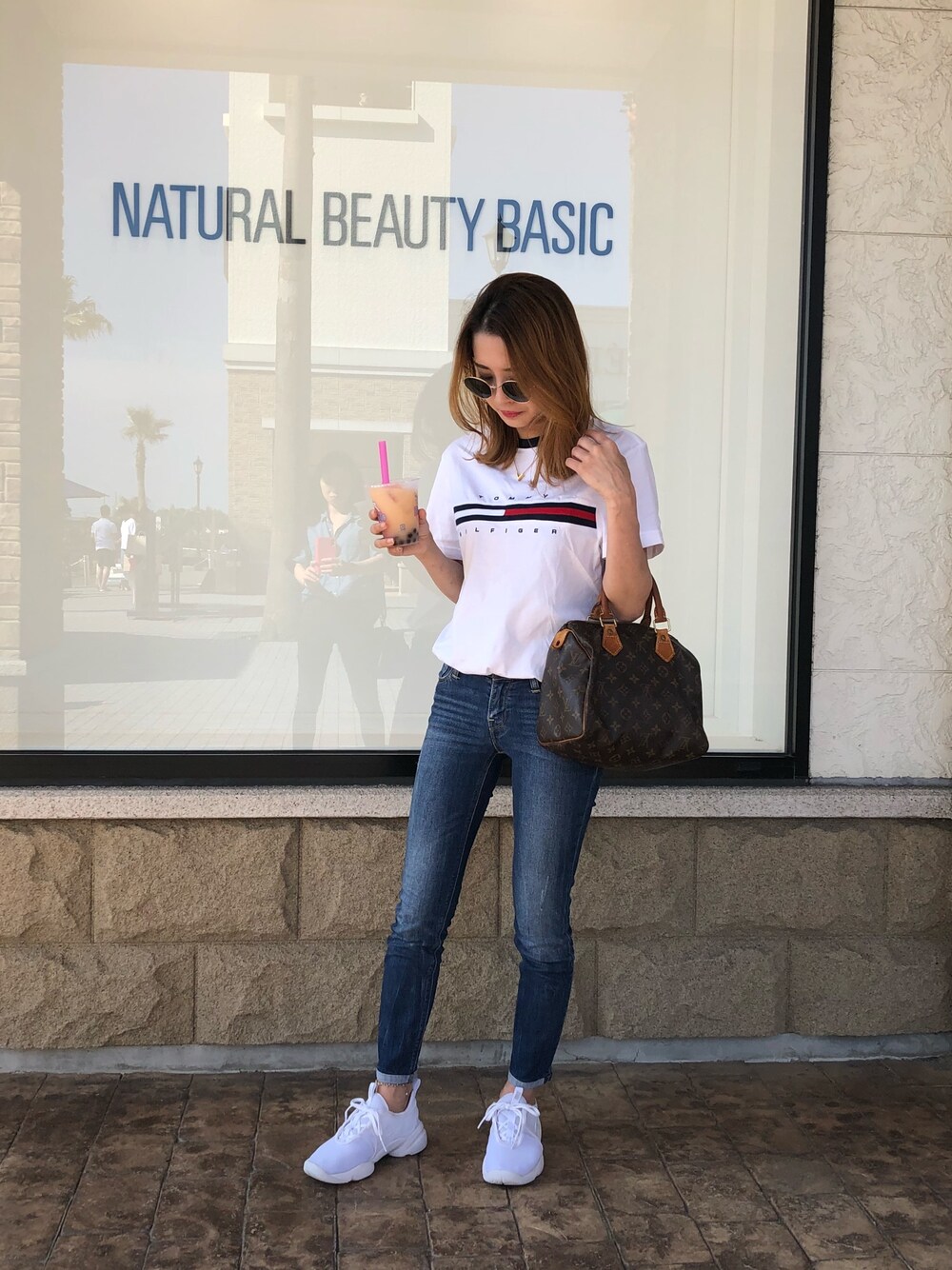「シンプルコーデ」｜「TOMMY HILFIGERのTINO TEE（Tシャツ/カットソー、ホワイト系）」を使った、toamamaさん（レディース・153cm）の夏コーディネートの1枚目の写真