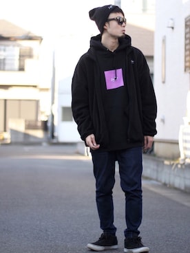 「Leyline（レイライン）のアイテム（その他アウター）」を使った、halさん（メンズ・175cm）の冬コーディネート