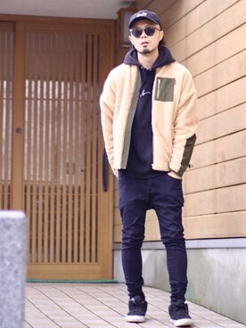 「Leyline（レイライン）のアイテム（ブルゾン）」を使った、halさん（メンズ・175cm）の冬コーディネート