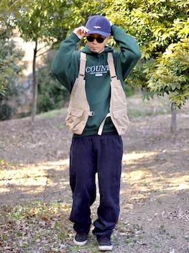 「アイテム（パーカー、グリーン系）」を使った、halさん（メンズ・175cm）の春コーディネート