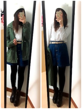 「タイツ×靴下」｜「アイテム（帽子）」を使った、✩Ｋｉｉさん（レディース・154cm）の秋コーディネート