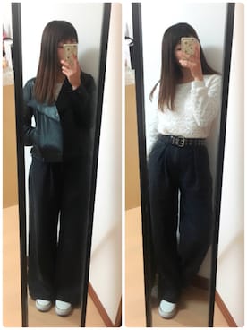 「ブラック×ホワイト」｜「アイテム（ライダースジャケット）」を使った、✩Ｋｉｉさん（レディース・154cm）の秋コーディネート