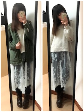 「FOREVER 21（フォーエバー トゥエンティーワン）のアイテム（ミリタリージャケット）」を使った、✩Ｋｉｉさん（レディース・154cm）の冬コーディネート
