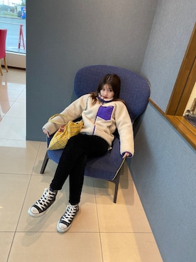 「patagonia（パタゴニア）のアイテム（ジャケット/アウター、ベージュ系）」を使った、RUKAさん（レディース・164cm）の春コーディネート