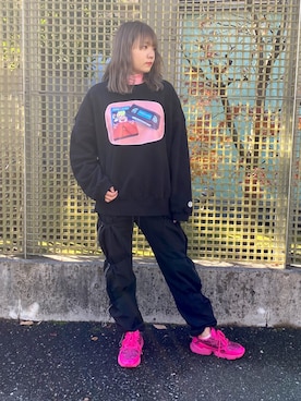 「Ctr1（コントロール）のCtr1/コントロール/ドローコードポケットパンツ（スウェットパンツ）」を使った、ヤナギバシリオナさん（レディース・168cm）の冬コーディネート