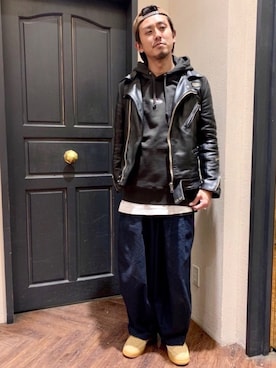 「nano・universe」｜「アイテム（ライダースジャケット）」を使った、JUNYAさん（メンズ・171cm）の秋コーディネート