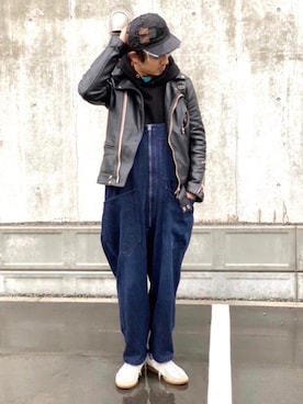 「nano・universe」｜「アイテム（ライダースジャケット）」を使った、JUNYAさん（メンズ・171cm）の春コーディネート