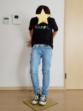 「WEGO（ウィゴー）のWEGO/カラフルロゴＴシャツ（Tシャツ/カットソー、ブラック系）」を使った、yoseryoさん（レディース・153cm）の夏コーディネート