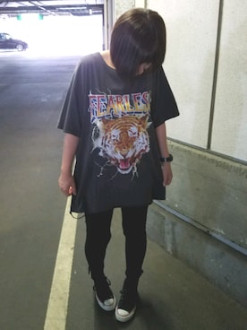 「WEGO（ウィゴー）のアイテム（Tシャツ/カットソー、ブラック系）」を使った、yoseryoさん（レディース・153cm）の夏コーディネート