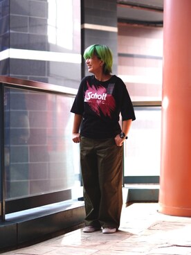 「schott（ショット）のSchott/ショット/SCRIBBLE T-SHIRT（Tシャツ/カットソー）」を使った、YUKAKO.Sさん（レディース・153cm）の夏コーディネート