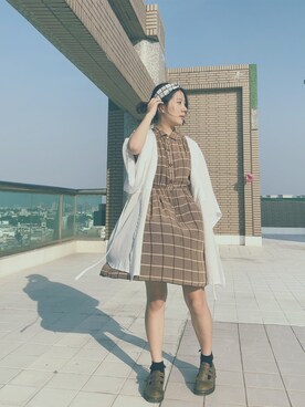 「アイテム（ドレス、ブラウン系）」を使った、うづきさん（レディース・159cm）の秋コーディネート