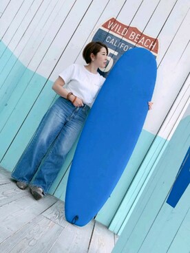 「LEPSIM（レプシィム）の2P ウッドバングル　837799（バングル/リストバンド）」を使った、yukiさん（レディース・153cm）の夏コーディネート