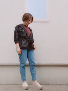 「ZOZO（ゾゾ）のスリムテーパードデニムパンツ［WOMEN］（デニムパンツ）」を使った、yukiさん（レディース・153cm）の夏コーディネート