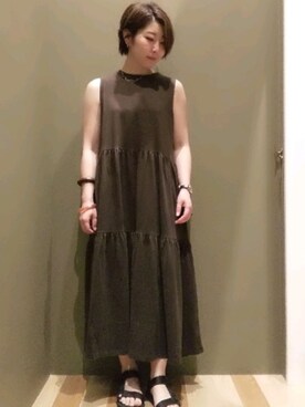 「LEPSIM（レプシィム）の2P ウッドバングル　837799（バングル/リストバンド）」を使った、yukiさん（レディース・153cm）の夏コーディネート