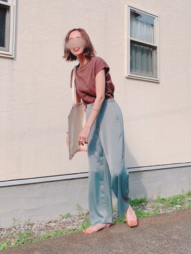 「サテンパンツ」｜「アイテム（雑貨/ホビー）」を使った、あみぃさん（レディース・161cm）の夏コーディネート