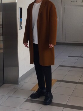 「handmade」｜「アイテム（チェスターコート）」を使った、Ssunさん（メンズ・175cm）の秋コーディネート