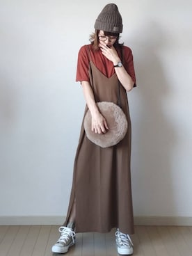 「コンバース ハイカット」｜「アイテム（ニットキャップ/ビーニー）」を使った、akoさん（レディース・155cm）の秋コーディネート