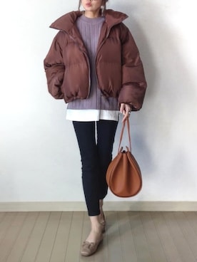「Libra Cue（リブラ キュー）のアイテム（ダウンジャケット/コート）」を使った、akoさん（レディース・155cm）の秋コーディネート