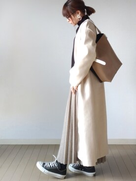 「マキシスカート」｜「アイテム（ノーカラージャケット）」を使った、akoさん（レディース・155cm）の冬コーディネート