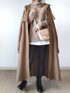 「ボリュームニット」｜「アイテム（ジャケット/アウター）」を使った、akoさん（レディース・155cm）の冬コーディネート