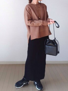 「GRL（グレイル）のリブニットロングスカート（スカート）」を使った、akoさん（レディース・155cm）の冬コーディネート