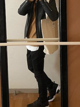「RAGEBLUE（レイジブルー）のアイテム（ライダースジャケット）」を使った、youさん（メンズ・163cm）の冬コーディネート