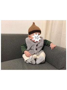 「アイテム（ロンパース、グリーン系）」を使った、tenさん（キッズ・60cm）の冬コーディネート