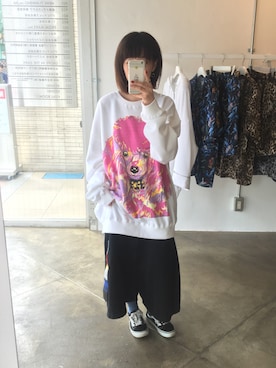 「動物モチーフ」｜「アイテム（スウェット）」を使った、moriさん（レディース・159cm）の春コーディネート