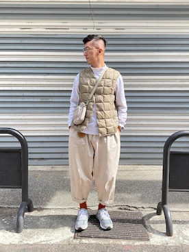 「plain-me（プレインミー）のアイテム（ショルダーバッグ）」を使った、Darren huangさん（メンズ・178cm）の冬コーディネート