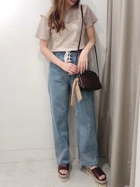 「アイテム（ショルダーバッグ、ゴールド系）」を使った、miya【骨格ウェーブ/イエベ春】さん（レディース・160cm）の夏コーディネート