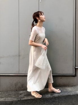 「one after another NICE CLAUP（ワンアフターアナザーナイスクラップ）のアイテム（ジャンパースカート）」を使った、miya【骨格ウェーブ/イエベ春】さん（レディース・160cm）の春コーディネート