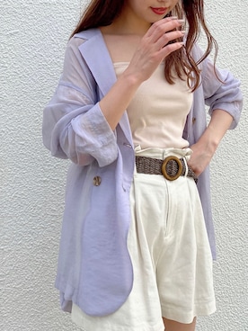 「アイテム（テーラードジャケット、パープル系）」を使った、miya【骨格ウェーブ/イエベ春】さん（レディース・160cm）の夏コーディネート