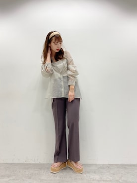 「one after another NICE CLAUP（ワンアフターアナザーナイスクラップ）のアイテム（スラックス、ブラウン系）」を使った、miya【骨格ウェーブ/イエベ春】さん（レディース・160cm）の夏コーディネート