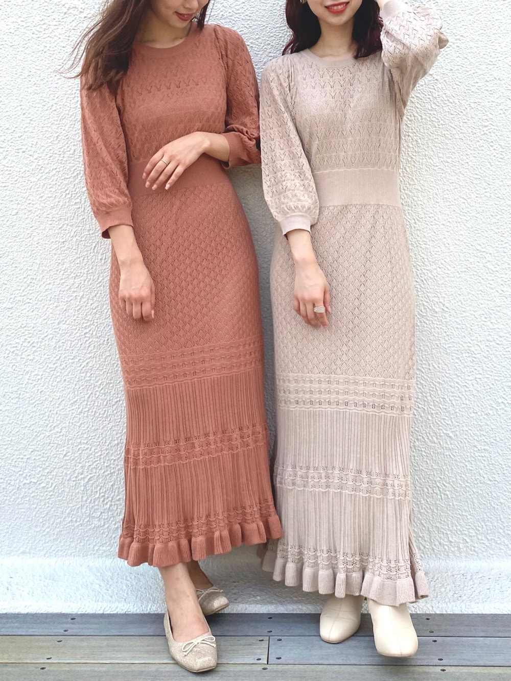 「ニットワンピース、休日スタイル、ゆるコーデ、オトナ女子、キレイめ、大人女子、きれいめコーディネート、オレンジ、ベージュ」｜「one after another NICE CLAUPのニットロングワンピース（ワンピース、オレンジ系）」を使った、miya【骨格ウェーブ/イエベ春】さん（レディース・160cm）の夏コーディネートの1枚目の写真
